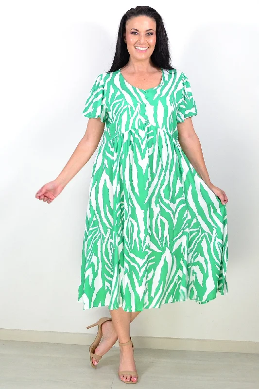 Women's Rain CoatsGreen White Stripes Tunic Dress