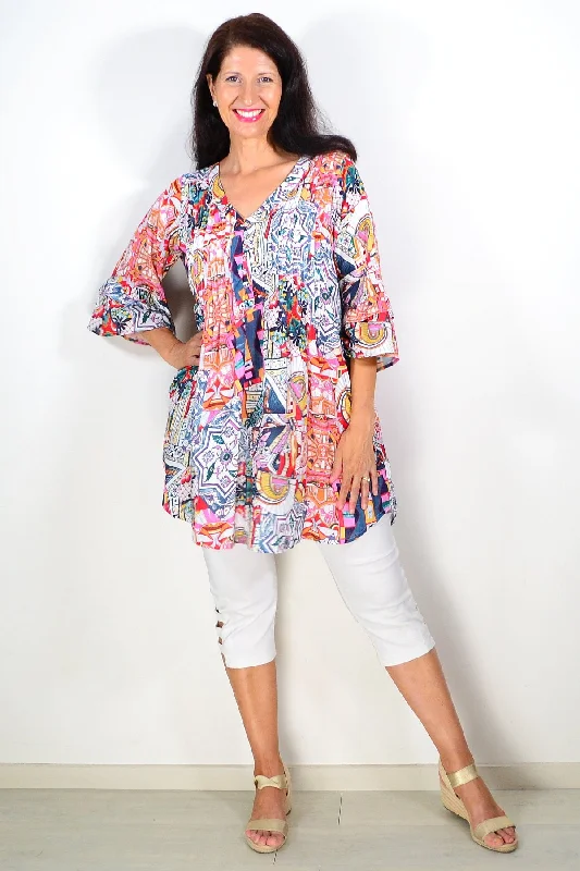 Women's Coats with ZipperMulticolour Ladies Tunic Top