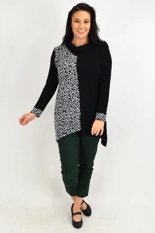 Women's Coats with Fur Trimmed PocketsWhite Leopard Cuff Tunic Top