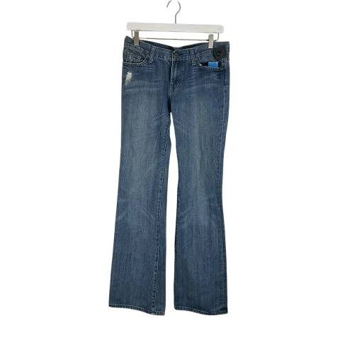 Women's Jodhpurs with Low CollarJeans Flared By 7 For All Mankind In Blue Denim, Size: 8