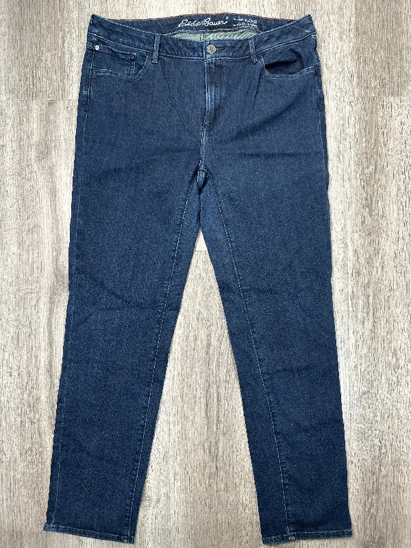 Women's Jodhpurs with V-Shaped CollarJeans Straight By Eddie Bauer In Blue Denim, Size: 16