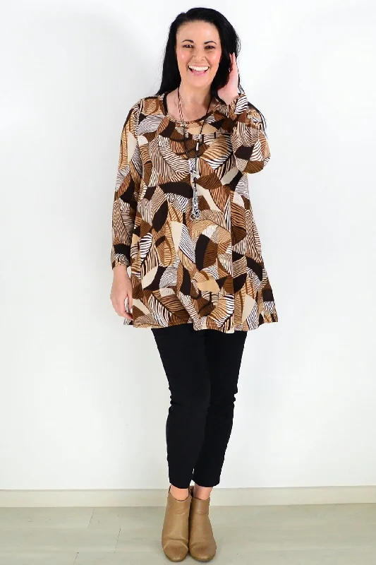 Women's Fur CoatsWinter Leaves Brown Fleece Tunic Top