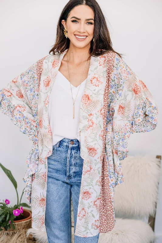 Women's Coats with CollarWherever You Go White Mixed Print Kimono