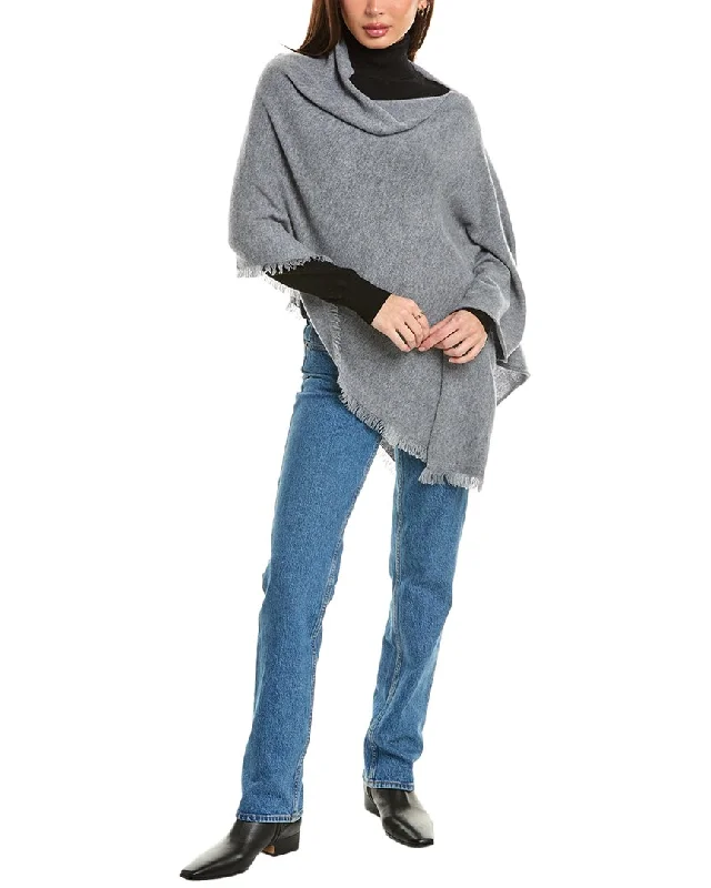 Women's Bulgarian Wool SweatersAmicale Cashmere Fringe Asymmetrical Cashmere Poncho