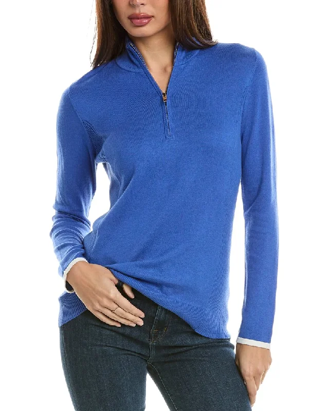 Women's Shirt Collar SweatersHannah Rose Tee Time Cashmere-Blend 1/4-Zip Pullover