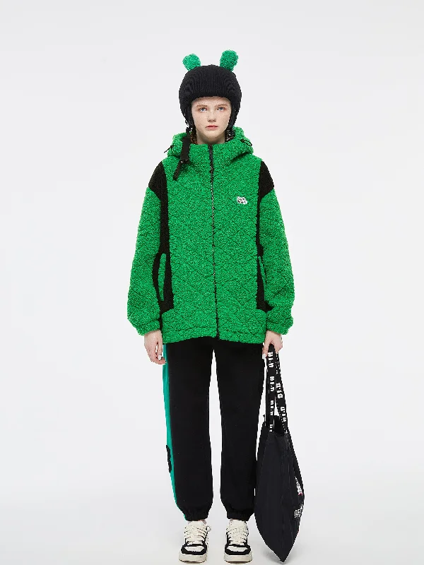 Women's Coats with Fur Trimmed HoodRetro Green Machine' Fleece Jacket