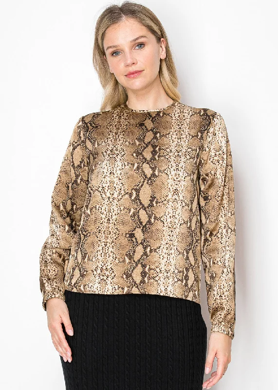 Women's Merino Wool SweatersSnake Print Long-Sleeve Top