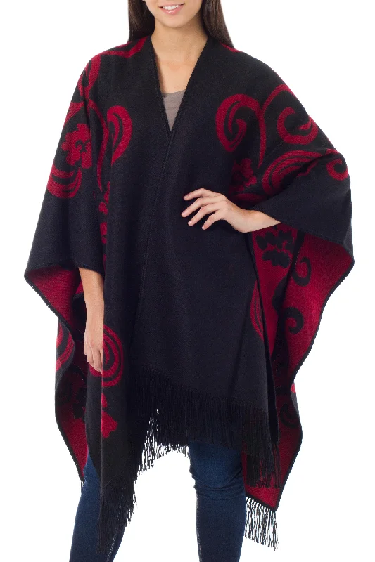 Women's Henley SweatersStrawberry Blossom Alpaca Reversible Poncho