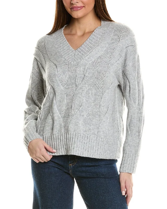 Women's Georgian Wool SweatersHannah Rose Wide Cable V-Neck Wool & Cashmere-Blend Sweater