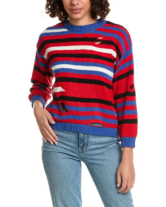 Women's Striped SweatersMinnie Rose Striped Cutout Cashmere-Blend Sweater