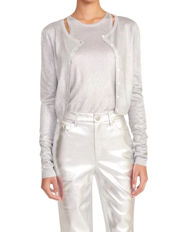 Women's Mandarin Collar SweatersDeanna Cardigan In Silver