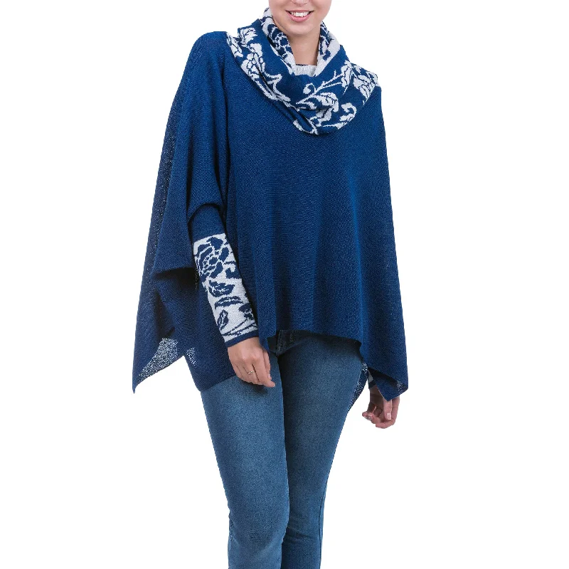 Women's Mohair SweatersBlue Roses Poncho with Sleeves