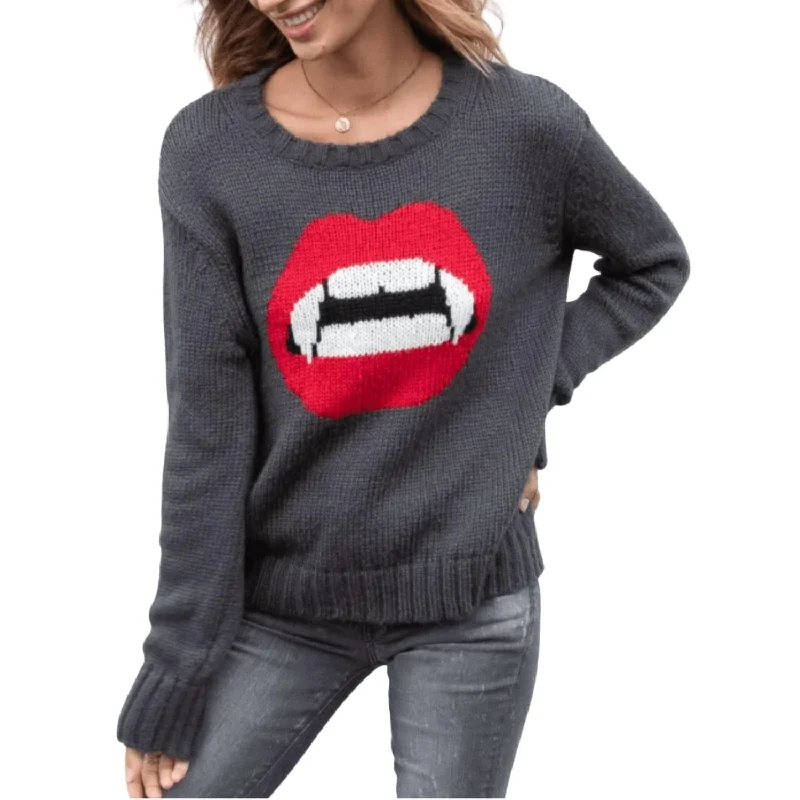 Women's Notched Collar SweatersVampire Crew Sweater In Bold Ink