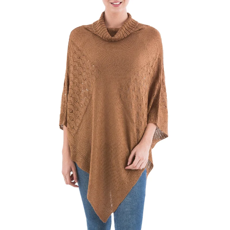 Women's Ribbed SweatersCopper Reality Squared Brown Knit Poncho