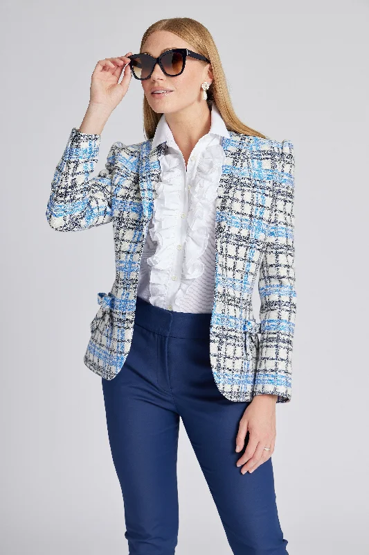 Women's Coats with Fur Trimmed CollarBarbara Blazer in Blue Plaid with Metallic