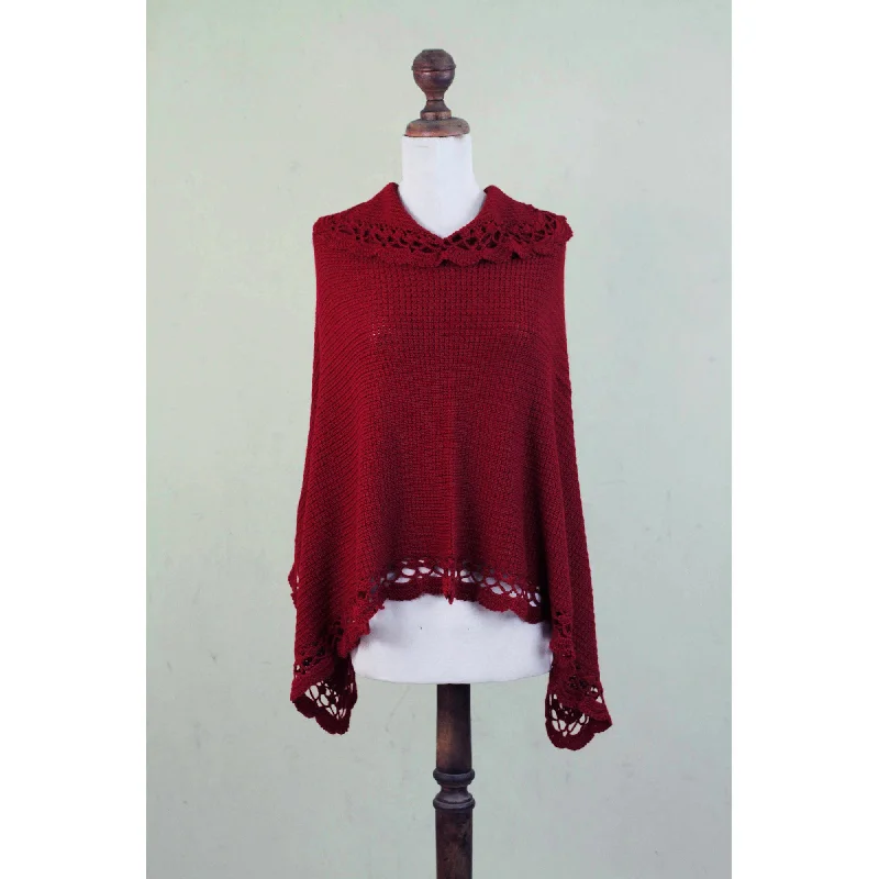 Women's Shetland Wool SweatersArequipa Red Alpaca Blend Poncho