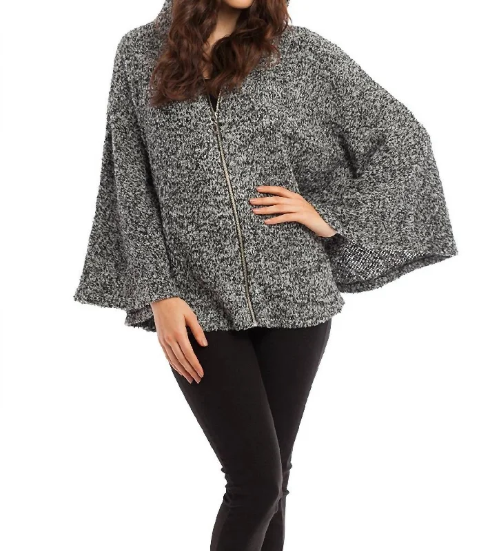 Knitted Women's CardigansSarah Zip Boucle Poncho In Black White