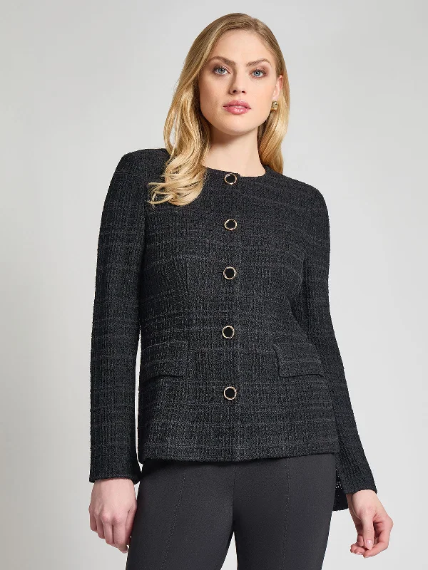 Women's Quilted CoatsTailored Tonal Plaid Knit Jacket, Black - Vanity Fit