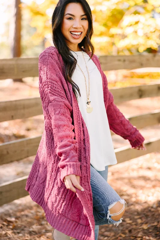 Women's Parka CoatsBetter Places Ahead Cherry Red Cable Knit Cardigan