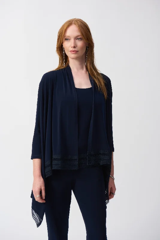 Women's Shirt Collar SweatersJoseph Ribkoff Midnight Blue Two Piece Silky Knit Flared Cover-Up