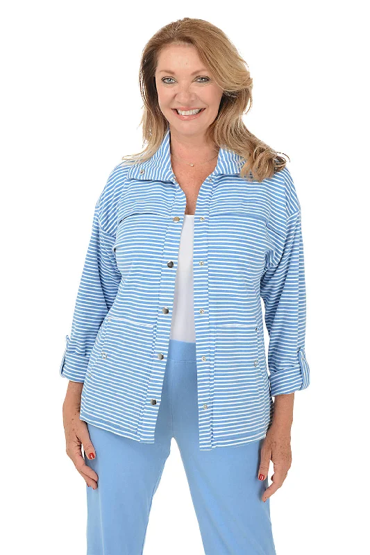 Women's Long CoatsPetite Casual Luxe Striped Snap-Front Jacket