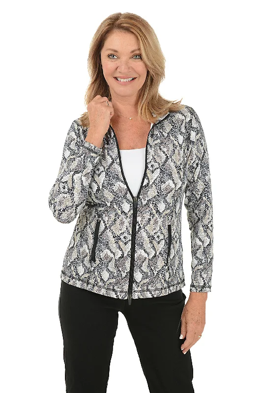 Women's Coats with CollarTan Snake Hearts UPF50+ Zip Front Jacket