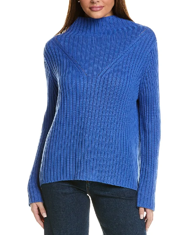 Women's Lithuanian Wool SweatersHannah Rose Chunky Rib Funnel Neck Cashmere-Blend Sweater