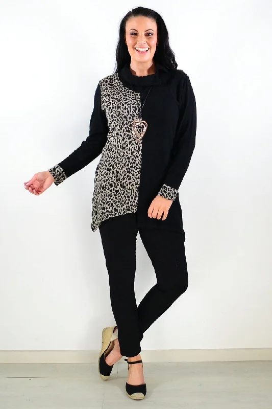 Women's Coats with Fur TrimBeige Leopard Cuff Tunic Top