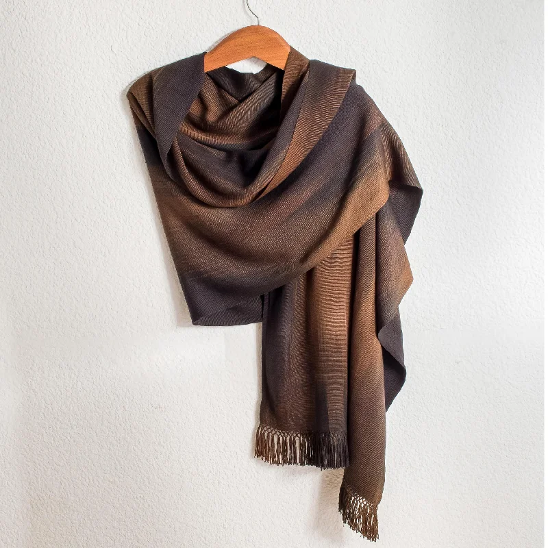 Women's Loose Fit SweatersCoffee Rayon Chenille Shawl Hand Woven in Earth Tones