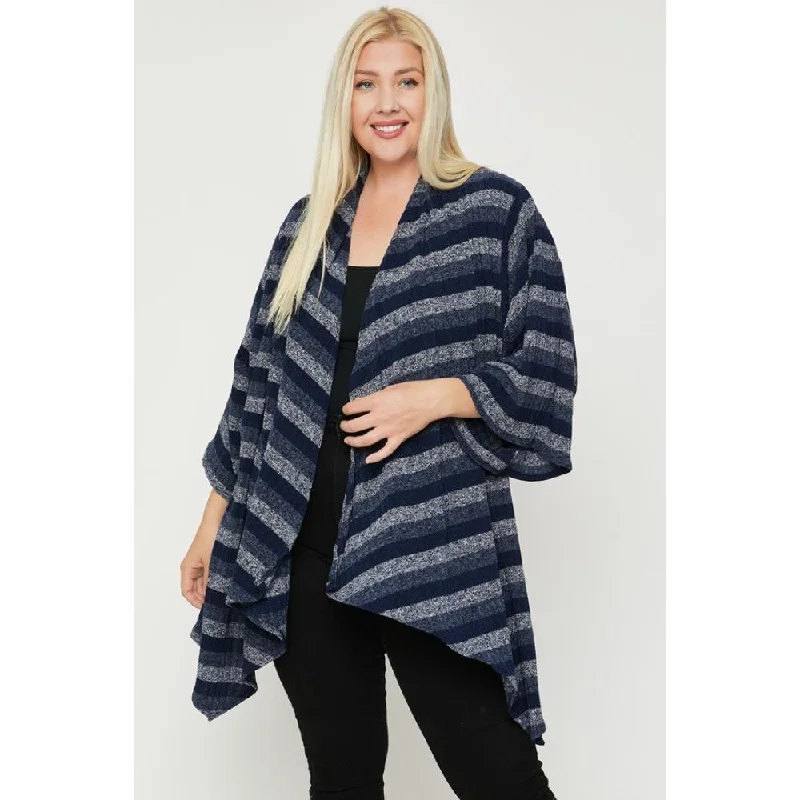 Women's Wide Collar SweatersKimono Style Striped Cardigan