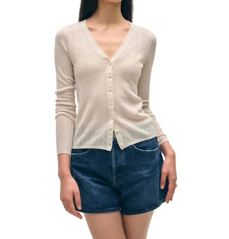 Women's U-Shaped Collar SweatersLinen Gauze Variegated Ribbed Cardi Top In Calico