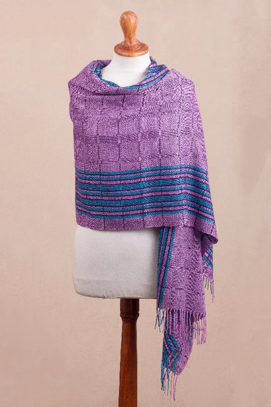 Women's Low Collar SweatersSweet Temptation Purple and Turquoise Handwoven Baby Alpaca Shawl from Peru