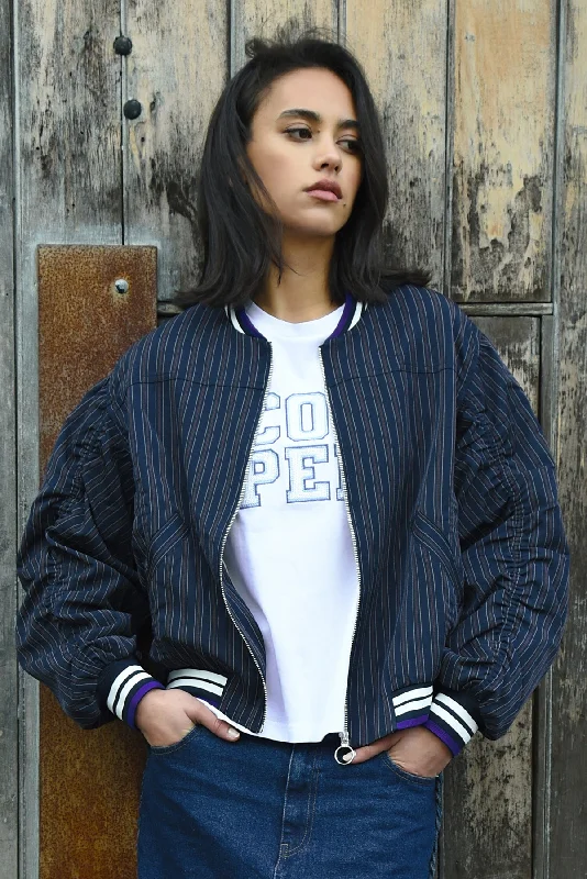 Women's Zip-Up CoatsCooper Crop Up Jacket - Navy Pinstripe