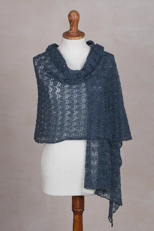 Women's Czech Wool SweatersDreamy Texture in Teal Textured 100% Baby Alpaca Shawl in Teal from Peru