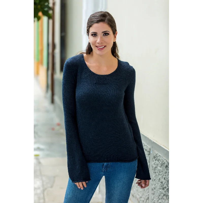 Women's Rounded Collar SweatersNavy Blue Charisma Alpaca Blend Sweater