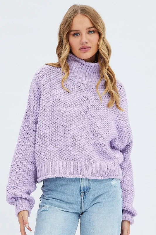 Women's Woolen SweatersPurple Knit Jumper Turtle Neck