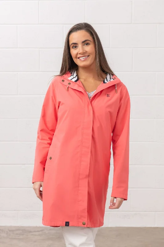 Women's Coats with Fur Trimmed ButtonsLong Beachcomber Jacket  - Deep Coral