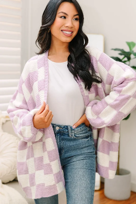 Women's Coats with SleevesThat's Life Lavender Purple Checkered Cardigan