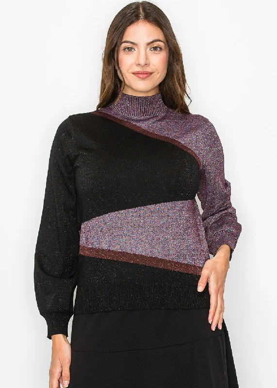 Women's Acrylic SweatersGeometric Colorblock Turtleneck Sweater