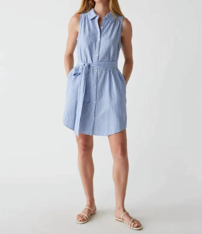 Women's Sleeveless DressesAbby Shirt Dress In Blue/white