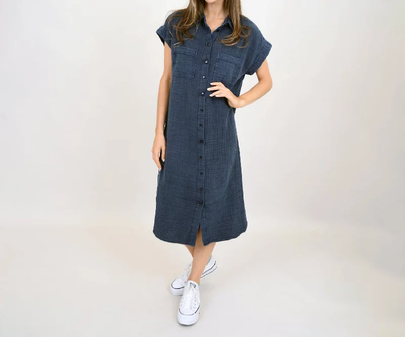 Women's High Collar DressesAira Dolman Button Up Long Shirt Dress In Ink