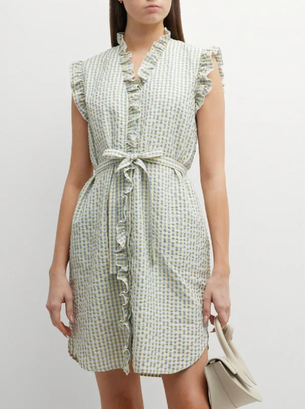 Women's Narrow Collar DressesAmber Dress In Seersucker Check