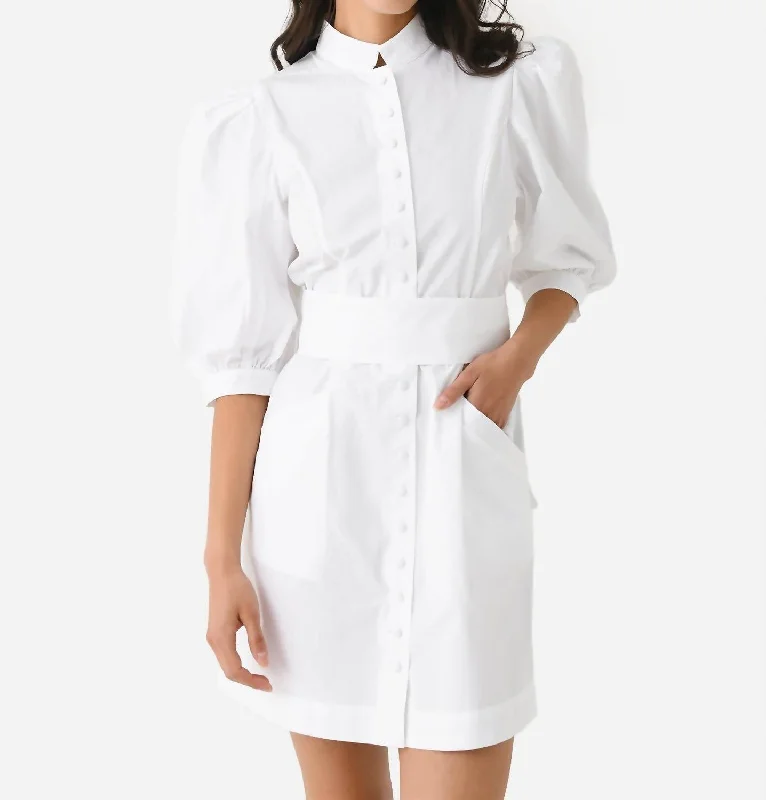 Women's Keyhole Collar DressesAmoako Poplin Short Dress In White