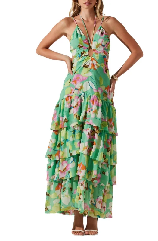 Women's Wide Collar DressesAneira Dress In Green Pink Multi