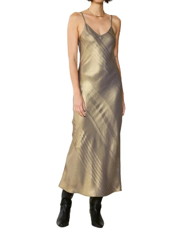 Women's Shawl Collar DressesBias Long Dress In Gold