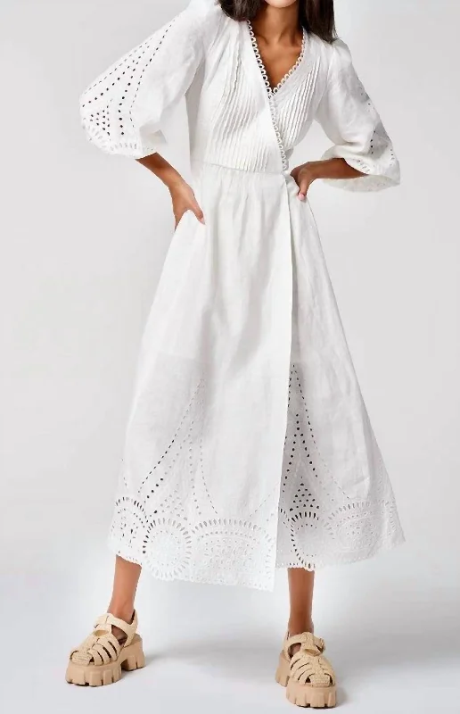 Women's Fit and Flare DressesBroderie Anglaise Dress In White