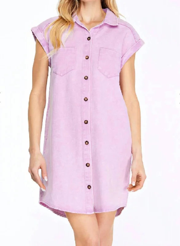 Women's Wrap DressesButton Down Twill Shirt Dress In Lavender