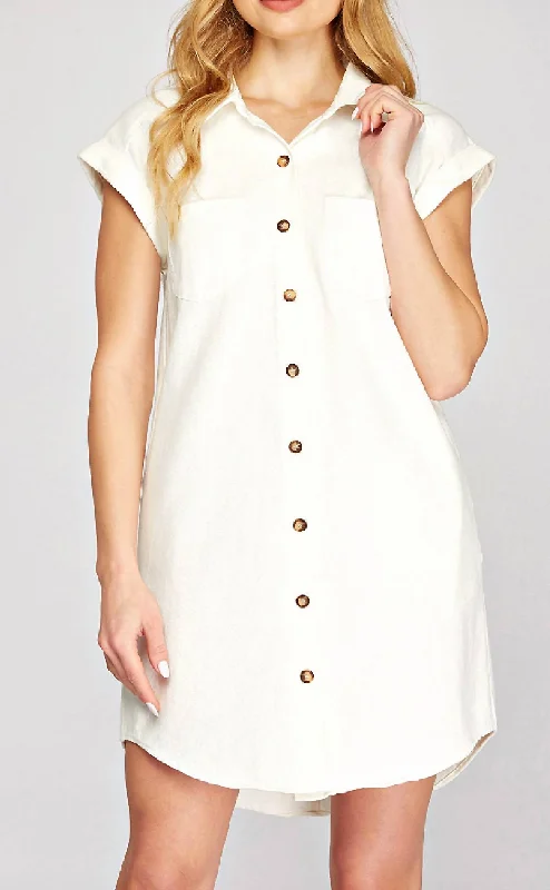 Women's Bodycon DressesButton Down Twill Shirt Dress - White