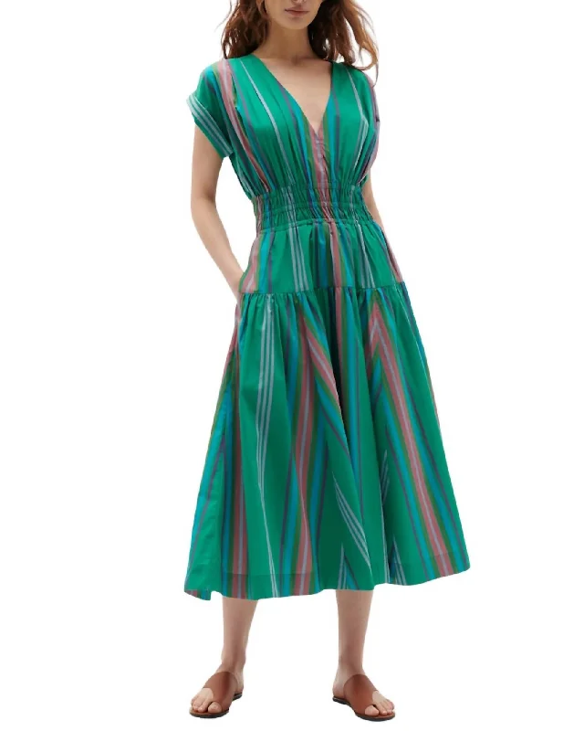 Women's Rounded-Neck DressesClarette Dress In Ballpark Stripe Spring Green