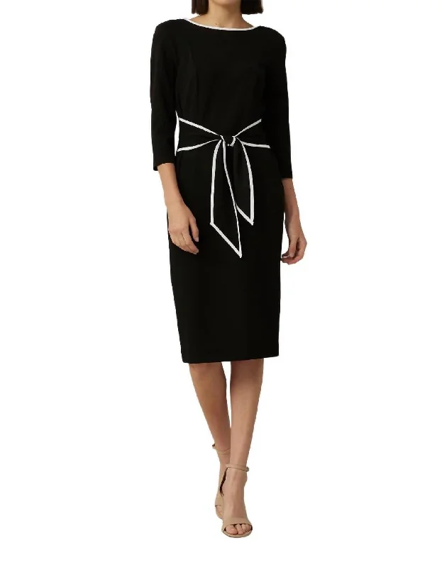 Women's Shawl Collar DressesContrast Trim Dress In White,black